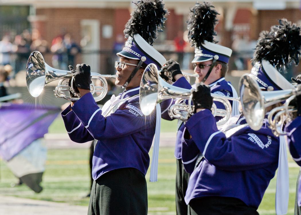 marching band performers on field